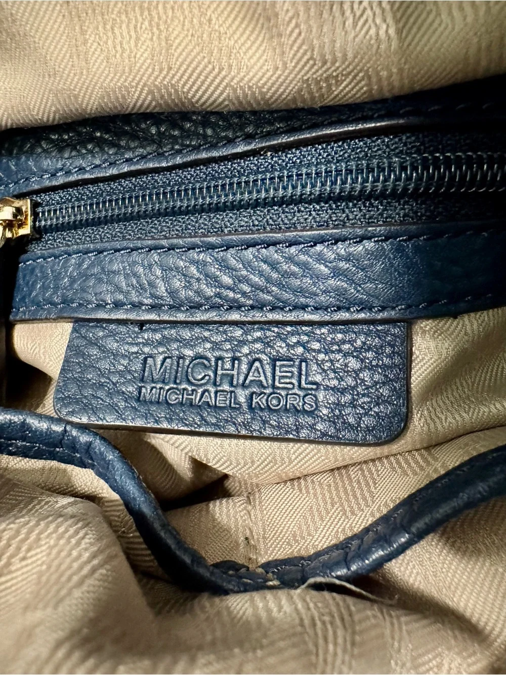 Michael Kors Navy Leather Satchel with Tassel and MK Charm - Picture 5 of 8